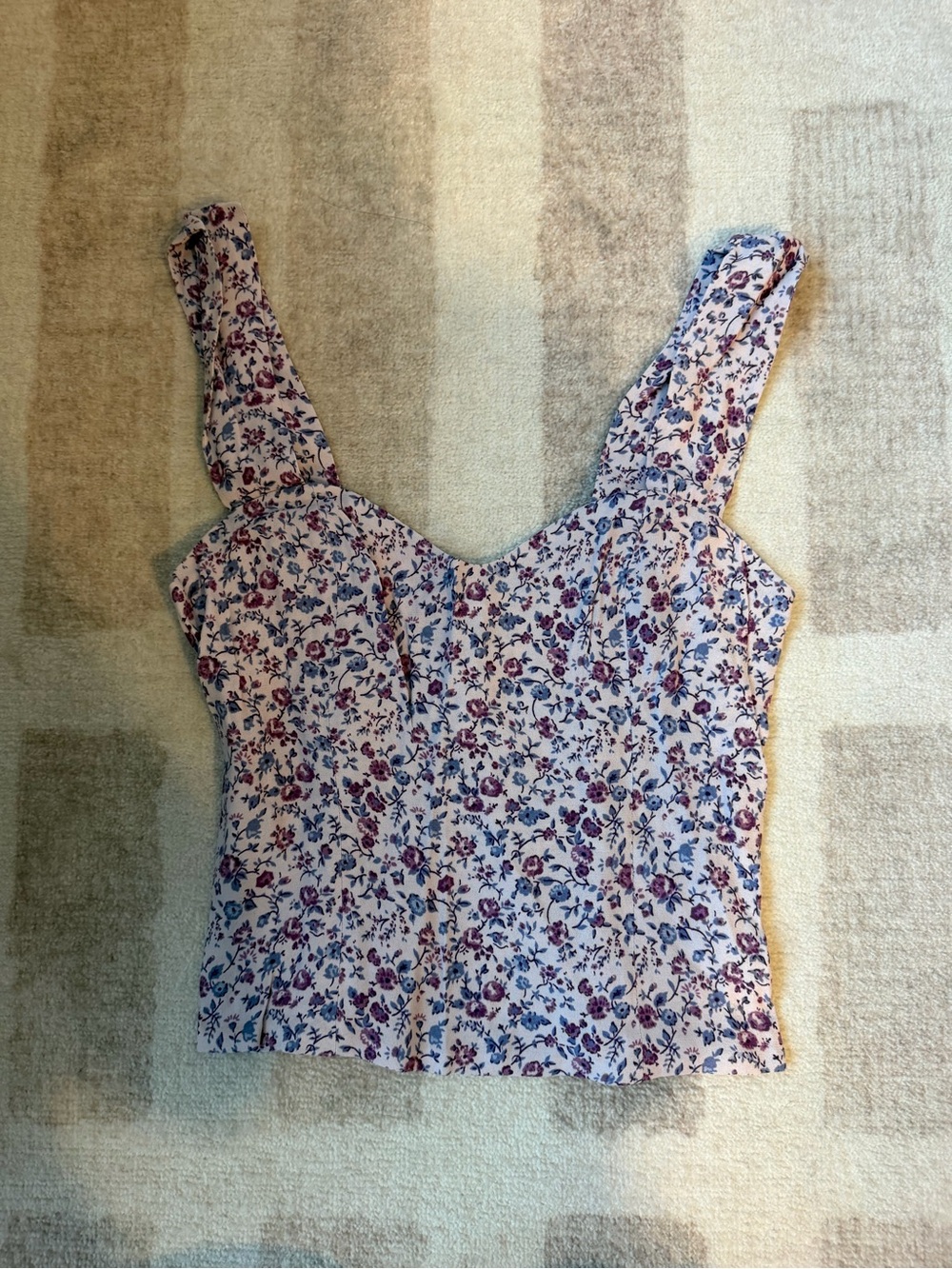 Reformation White Floral Square-Neck Camisole with Purple Blossoms